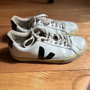 Veja Sneakers Esplar Low Top White Black Women's Size 7 Leather Lace Up Shoes